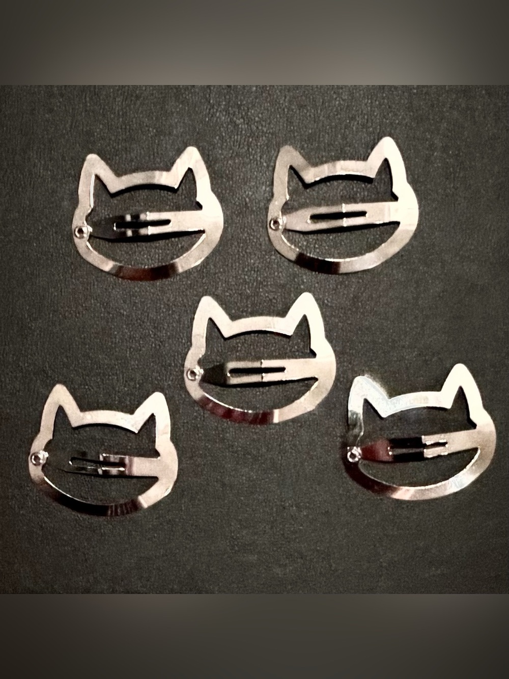 5 Silver Cat Shaped Snap Metal Hair Clips Barrettes 🩶😺🩶 Cat Tarot Sticker Incl